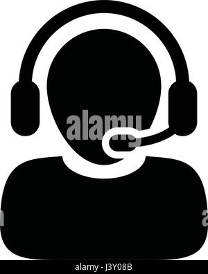 Customer Care Service & Support Icon - Vector Person Avatar With Headphone in Glyph Pictogram Symbol illustration Stock Vector