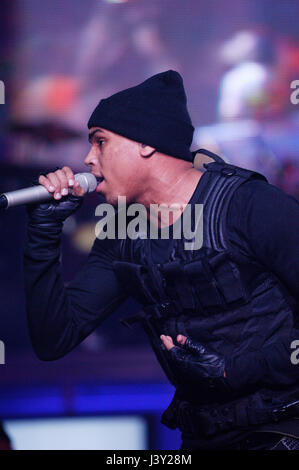 Musician Chris Brown performing at the Gibson Amphitheatre in Universal City, CA. Stock Photo