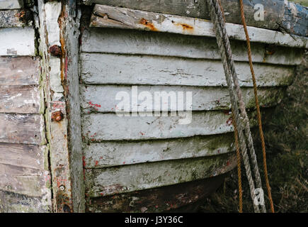 Detail of an old wooden boat hull. Thornham, Norfolk, UK. Stock Photo