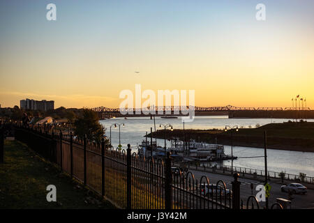 Sunset over the Big River Crossing and Mississippi, Memphis Stock Photo