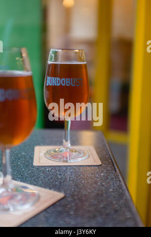 2 third pint glasses of ipa at Bundobust indian street food and craft beer bar Stock Photo