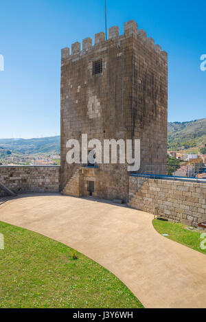 Lamego Portugal Castelo, the 12th century tower (Torre de Menagem) inside the grounds of the Castelo in Lamego, Portugal. Stock Photo