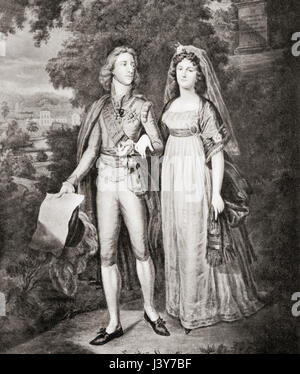 Gustav IV Adolf  and his wife Frederica of Baden.  Gustav IV Adolf aka Gustav IV Adolph, 1778 – 1837.  King of Sweden from 1792 until his abdication in 1809.  Friederike 'Frederica' Dorothea Wilhelmina of Baden, 1781 -1826.  Queen consort of Sweden.  From Hutchinson's History of the Nations, published 1915. Stock Photo