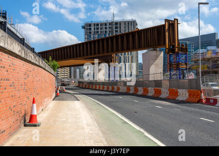 New rail bridge under construction over Trinity Way, for the Ordsall Chord rail link project, Salford, Manchester, England, UK Stock Photo