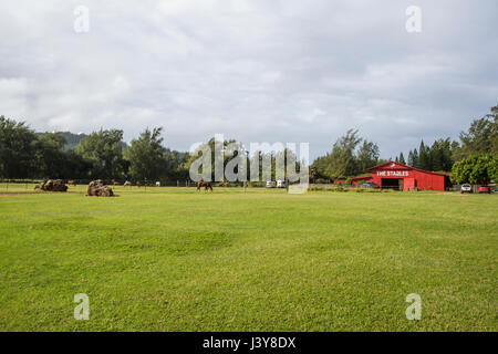 Kahuku, Hawaii Nov. 17 2015: View of the stables located at Turtle Bay resort on the north shore of Oahu Hawaii Stock Photo