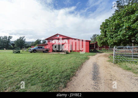 Kahuku, Hawaii Nov. 17 2015: View of the stables located at Turtle Bay resort on the north shore of Oahu Hawaii Stock Photo