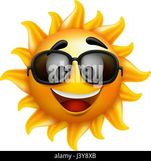Summer Sun Face Vector Design Wearing Sunglasses with Happy Smile Character Isolated in White Background. Vector Illustration. Stock Vector