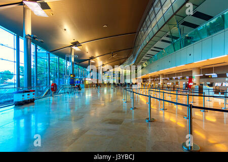 VALENCIA, SPAIN - JANUARY 14, 2014: Interior view of departures and check in area in Valencia airport - situated 8 km from the city it is 8th busiest  Stock Photo