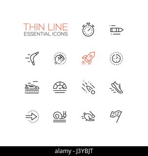 Speed - modern vector single thin line icons set Stock Vector