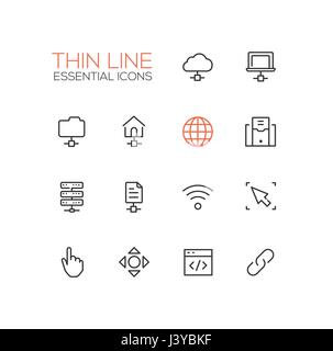 Network Data - modern vector single thin line icons set Stock Vector