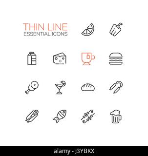 Kinds of Food Line Icons Set Stock Vector