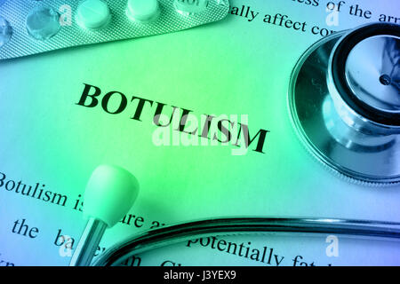 Document with word Botulism in a hospital. Stock Photo