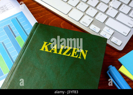 Book with title Kaizen. Continuous improvement concept. Stock Photo