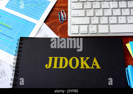 Book with title jidoka. Quality in the production process concept. Stock Photo