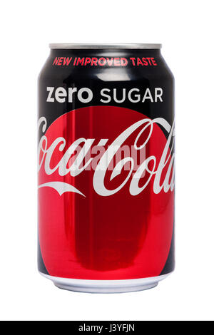 A can of Zero Sugar Coca Cola on a white background Stock Photo