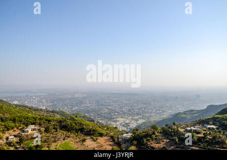 Islamabad from top of mountain & Monal Restaurant Pakistan Stock Photo