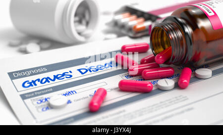 Graves Disease - Text in History of the Present Illness. 3D. Stock Photo