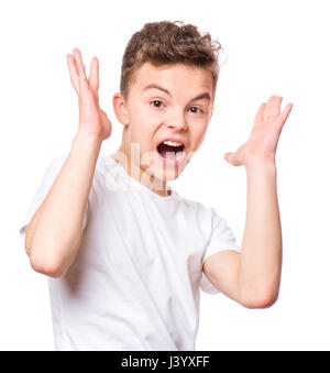 White t-shirt on teen boy Stock Photo