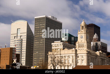 A sunny winter day in downtown Des Moines, Iowa Stock Photo