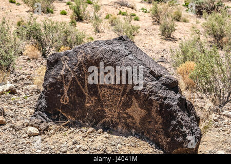 A close up view of petroglyphs at Petroglyph National Monument, New Mexico, United States Stock Photo