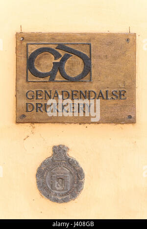 GENADENDAL, SOUTH AFRICA - MARCH 27, 2017: Plaques at the printing history museum in Genadendal. Genadendal was the first mission station in South Afr Stock Photo
