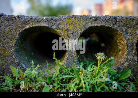 Stack of precast reinforced concrete slabs in a house-building factory workshop Stock Photo