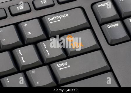 thanks 10x key  on black keyboard with smiley on shift combination Stock Photo