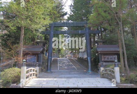 Historical Suwa Taisha shrine in Suwa city. Nagano Japan. Suwa Taisha shrine is one of the oldest shrine built in 7th century. Stock Photo