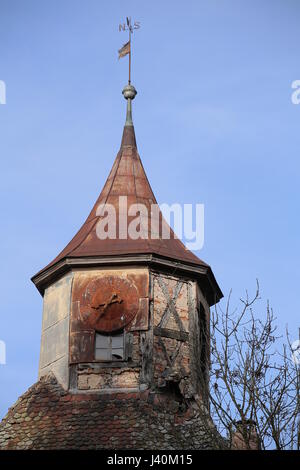 Top of a desolate tower with clock. Stock Photo