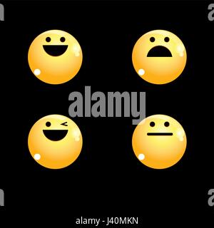 Vector volume set of smileys on a black background Stock Vector