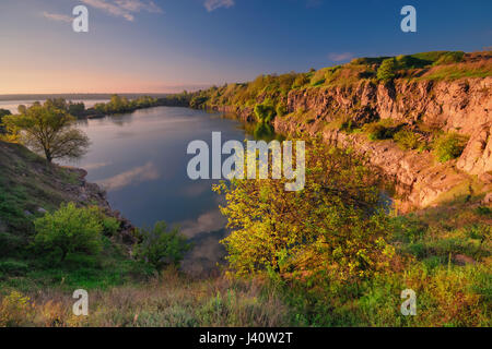 A beautiful magical lake on a summer morning at dawn. Dnepropetrovsk Ukraine Stock Photo