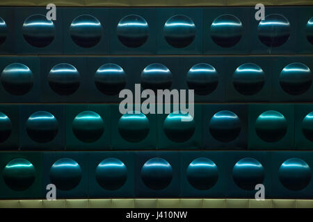 Green convex panels of anodized aluminium on the Jiřího z Poděbrad Station in the Prague Metro in Prague, Czech Republic. Stock Photo