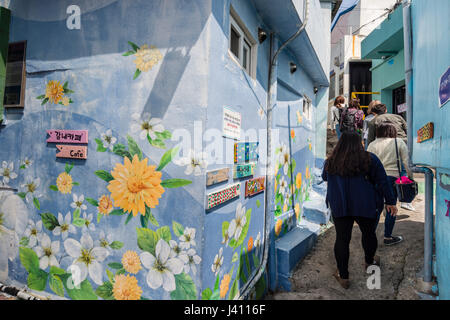 Alleyway with various signs in Gamcheon Culture Village, Busan Gwangyeoksi, South Korea Stock Photo