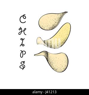 Chips vector illustration. Isolated hand drawn chips on a white background. Chips engraved style illustrations. Great for labels, poster, print Stock Vector
