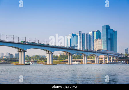 Subway and Bridge at Hanriver in Seoul, South korea Stock Photo