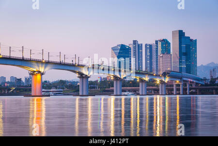 Subway and Bridge at Hanriver in Seoul, South korea Stock Photo