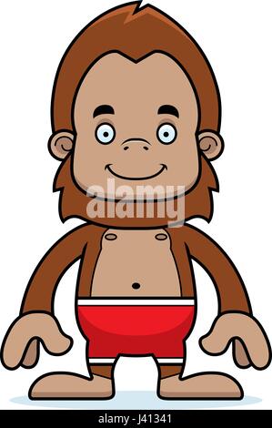 A cartoon sasquatch smiling in a swimsuit. Stock Vector