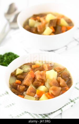 Traditional Chilean Estofado or Guiso de Cochayuyo (lat. Durvillaea antarctica), a vegan stew of bull kelp, potato, carrot and onion Stock Photo