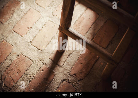 One part of an old wooden ladders, interior retro style. Stock Photo