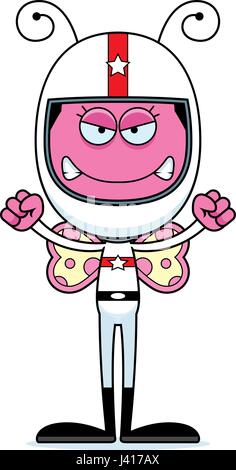 A cartoon race car driver butterfly looking angry. Stock Vector