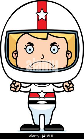 A cartoon race car driver girl looking angry. Stock Vector