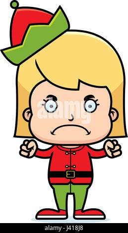 A cartoon Xmas elf girl looking angry. Stock Vector