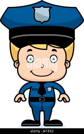 A cartoon police officer boy smiling. Stock Vector