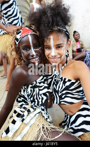 Portuguese African decent dancers performing in Lisbon's city center. Stock Photo