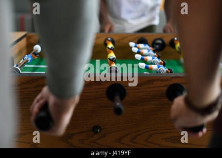 People Playing Enjoying Foosball Table Soccer Game Recreation Leisure Stock Photo