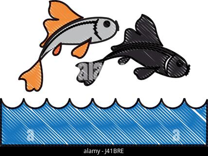 drawing fish koi chinese animal asian decorative image Stock Vector