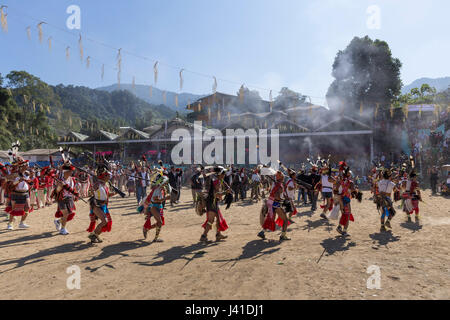 Performers dancing at Chalo Loku Festival, Khonsa, Tirap District, Arunachal Pradesh, India. Stock Photo