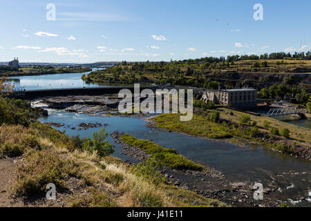 Black Eagle Dam and Memorial Island. Sept, 2016. Great Falls, Montana, USA Stock Photo