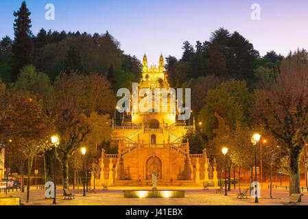 Lamego Portugal stairs, view at night of the Baroque stairway leading to the church of the Nossa Senhora dos Remedios in Lamego, Portugal. Stock Photo