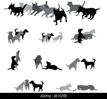 Set vector silhouettes of dogs (Jack Russel terrier) in black color ...